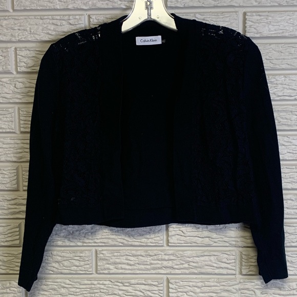 Sold Calvin Klein Womens Cropped Cardigan Sweater Open Front Lace Size Medium - Picture 2 of 6